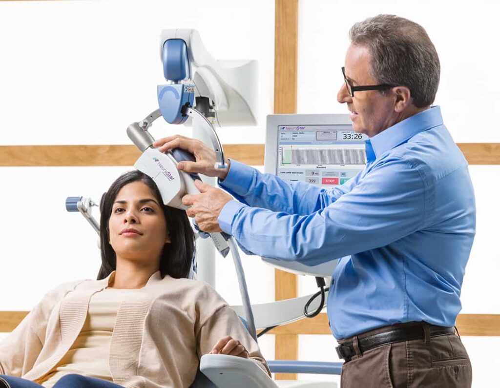 Transcranial Magnetic Stimulation (TMS) therapy for treatment-resistant depression.